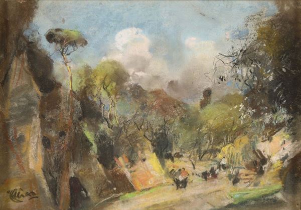 Giuseppe Casciaro (1863 - 1941) Paesaggio rupestre con figure