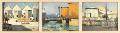 Renato Natali (1883-1979)tre Paesaggi con Figure al Bagno