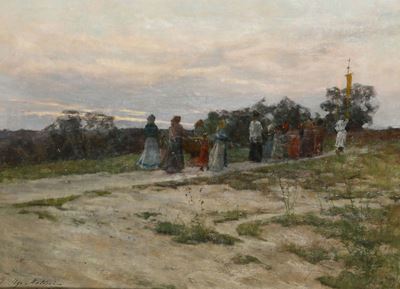 Adolfo Tommasi (livorno 1851 - Firenze 1933)processione dei Fiori a Montenero