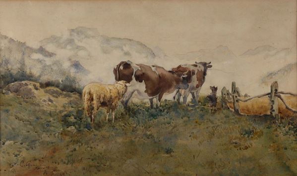 Aurelio Craffonara (1875-1945) Pascolo montano