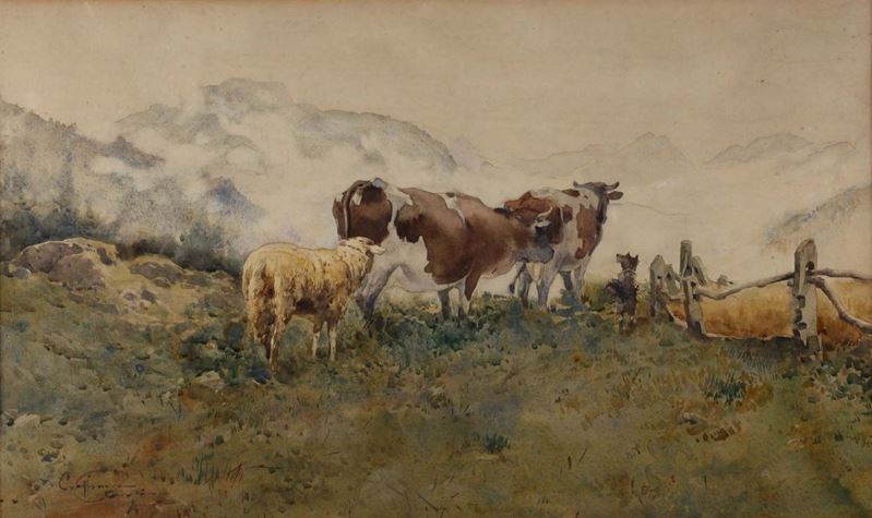 Aurelio Craffonara (1875-1945) Pascolo montano  - Asta Dipinti del XIX e XX secolo - Cambi Casa d'Aste