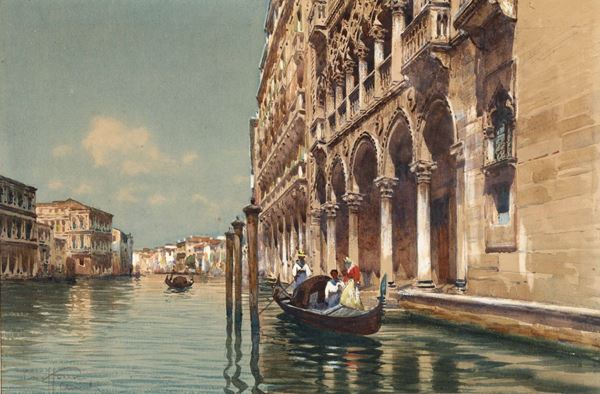 Aurelio Craffonara (1875-1945), attribuito a Veduta di canale veneziano