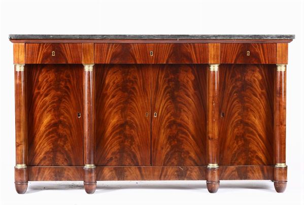 Credenza Impero in piuma di mogano, Francia XIX secolo