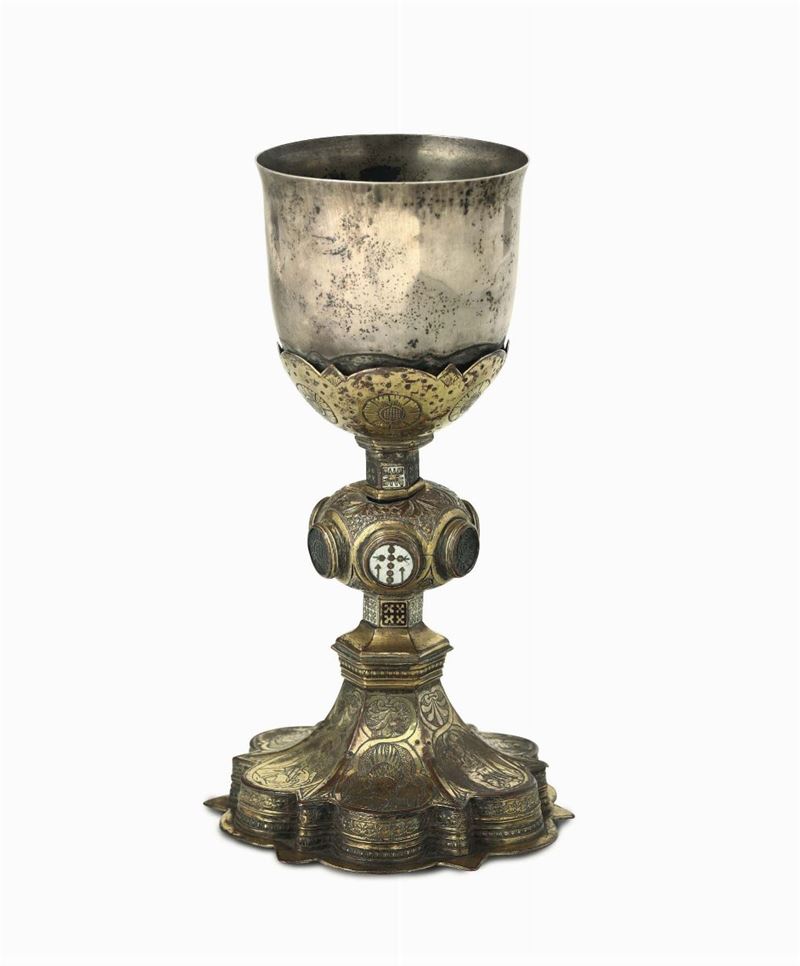 A goblet in embossed, chiselled and gilded copper and silver. Late Gothic gold craft, Florence (?), 15th-16th century  - Auction Sculpture and Works of Art - Cambi Casa d'Aste