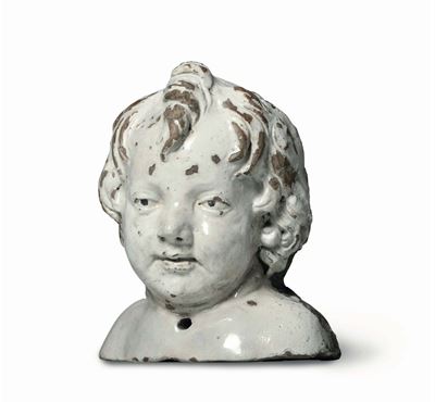 Testa di Fanciullo in Terracotta Invetriata, Andrea della Robbia e Bottega, Toscana XV-XVI Secolo