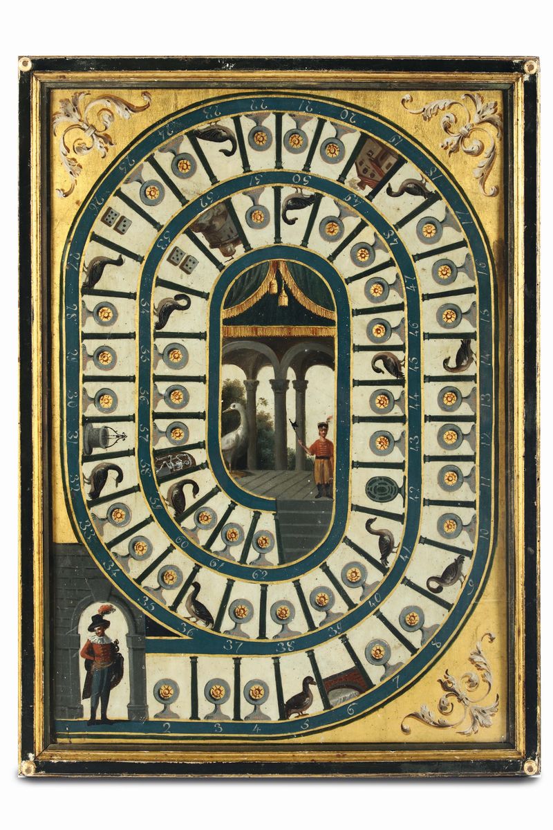 Gioco da Tavolo in Legno Dorato e Dipinto, Toscana, Firenze, Fine del XVIII Secolo