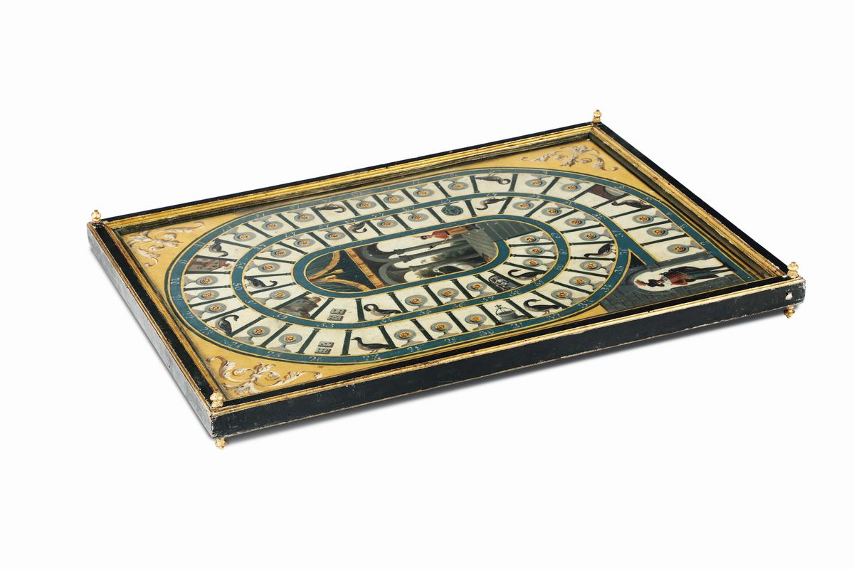 Gioco da Tavolo in Legno Dorato e Dipinto, Toscana, Firenze, Fine del XVIII Secolo