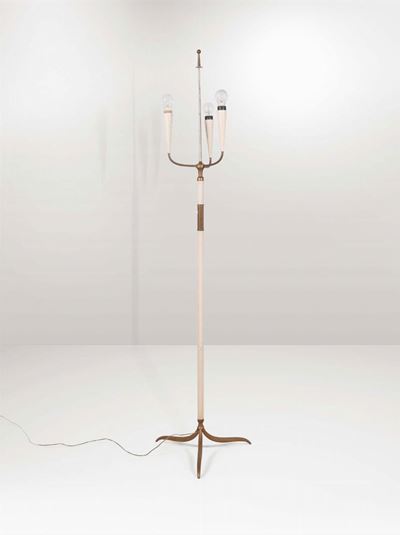 Lampada da Terra con Struttura in Ottone Lucido ed Ottone Laccato.