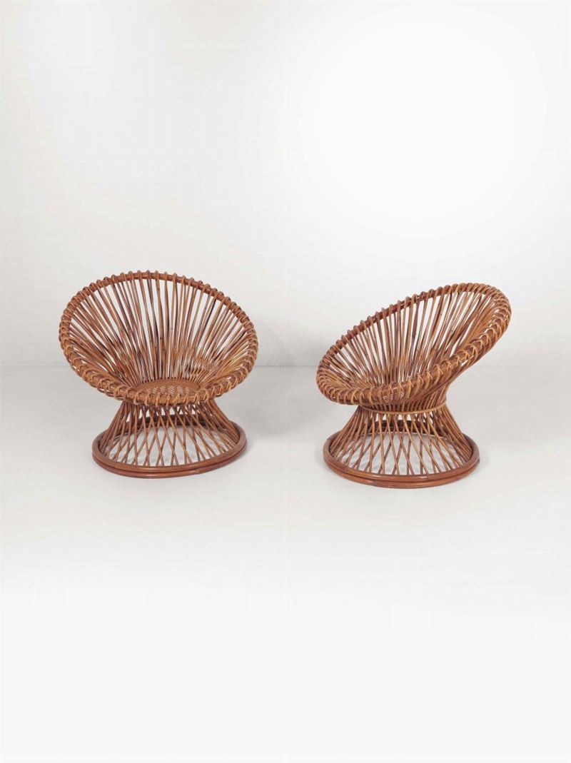 Coppia di poltrone con struttura in canna d’India.  - Asta Design - Cambi Casa d'Aste