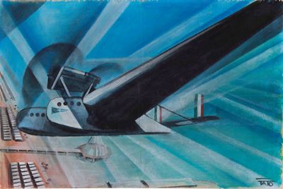 Guglielmo Sansoni (1896-1974) Detto Tatobozzetto Preparatorio del Dipinto Sorvolando il Lido di R...