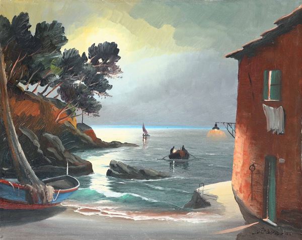 Saverio Seassaro (1917-2016) Notturno con barche