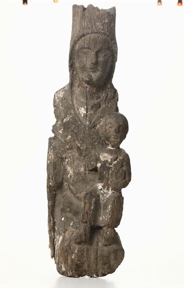 Madonna con Bambino in legno scolpito, scultore dell'Italia centrale attivo nel XIV secolo