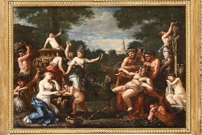 Scuola Romana del XVIII Secoloscena Mitologica Raffigurante Baccanale
