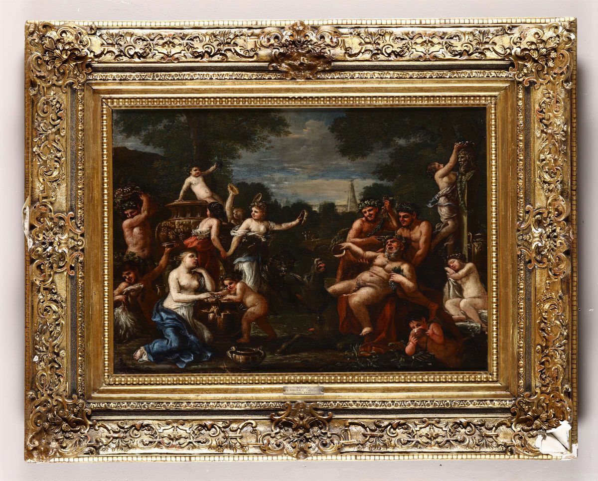 Scuola Romana del XVIII Secoloscena Mitologica Raffigurante Baccanale