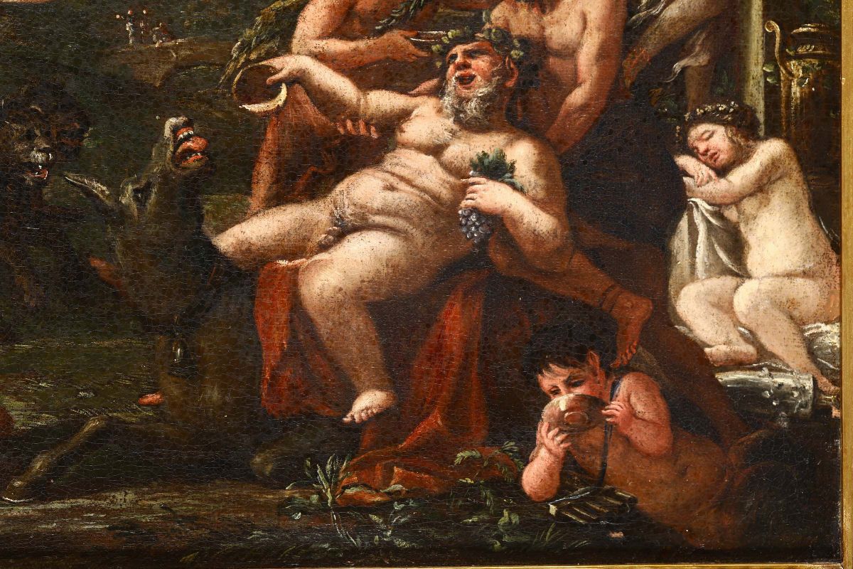 Scuola Romana del XVIII Secoloscena Mitologica Raffigurante Baccanale