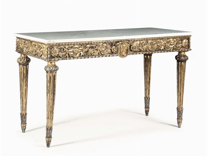 Console in stile Luigi XVI in legno intagliato e dorato, XIX secolo  - Auction Fine Art - Cambi Casa d'Aste