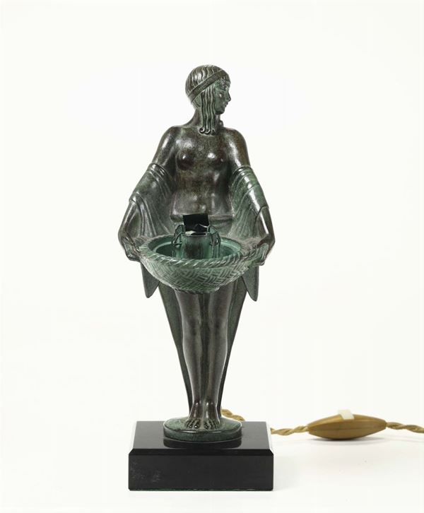 Lampada liberty in bronzo, XIX-XX secolo