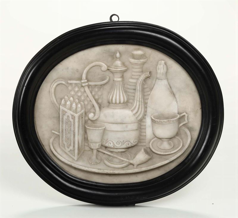 Bassorilievo in marmo bianco con natura morta, XIX secolo  - Auction Fine Art - Cambi Casa d'Aste