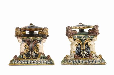 Coppia di Saliere Francia, alla Maniera di Bernard Palissy, Prima Metà del XVII Secolo