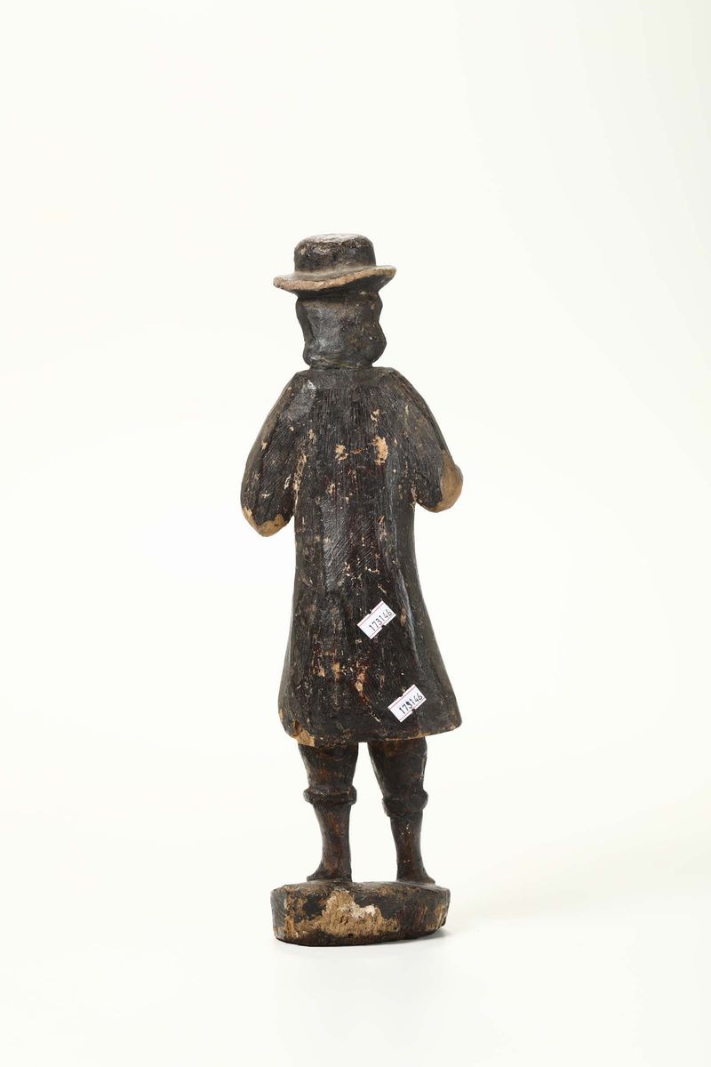 Figura Maschile con Cappello in Legno Scolpito, XIX Secolo