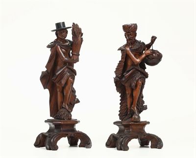 Coppia di Allegorie in Legno Scolpito, Alto Veneto XIX Secolo