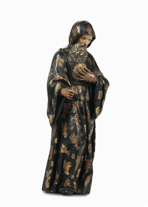 San Nicola da Tolentino in legno scolpito e dipinto,  Italia meridionale o Spagna XVII secolo