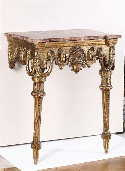 Consolina Legno Intagliato e Dorato, XIX Secolo