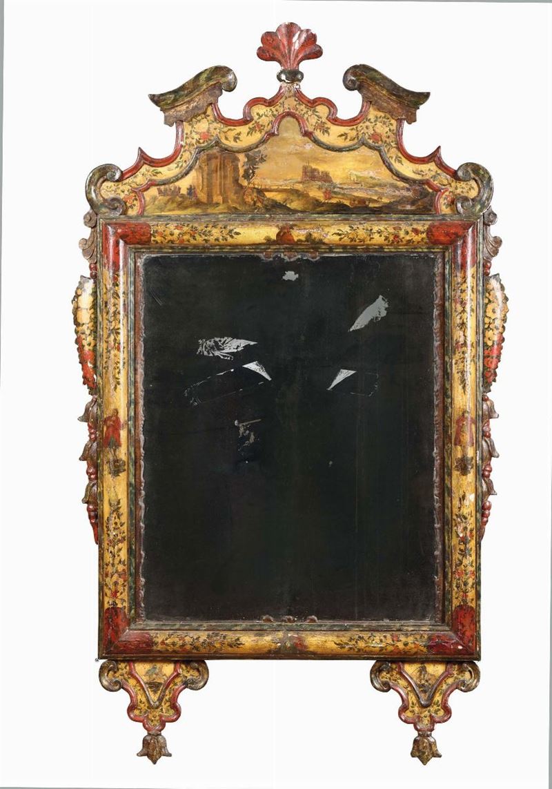 Specchiera in legno laccato in policromia, Venezia XVIII-XIX secolo  - Asta Antiquariato - Cambi Casa d'Aste