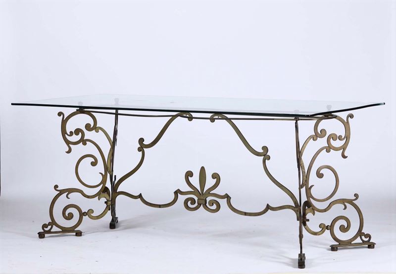 Tavolo in ferro battuto e piano in vetro  - Asta Asta a Tempo Antiquariato - I - Cambi Casa d'Aste