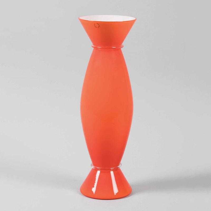 Alessandro Mendini, Venini, Murano, 1994. A vase in opaline blown glass, Acco series, with applied clear rims  - Auction Murano '900 - II - Cambi Casa d'Aste