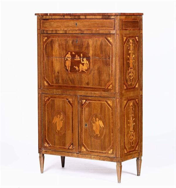 Secretaire lastronato ed intarsiato, XIX secolo