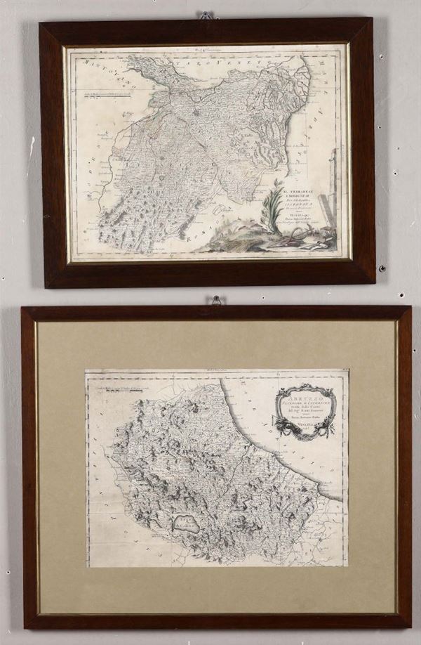 Due stampe raffiguranti Abruzzo ed Emilia Romagna, fine XVIII secolo