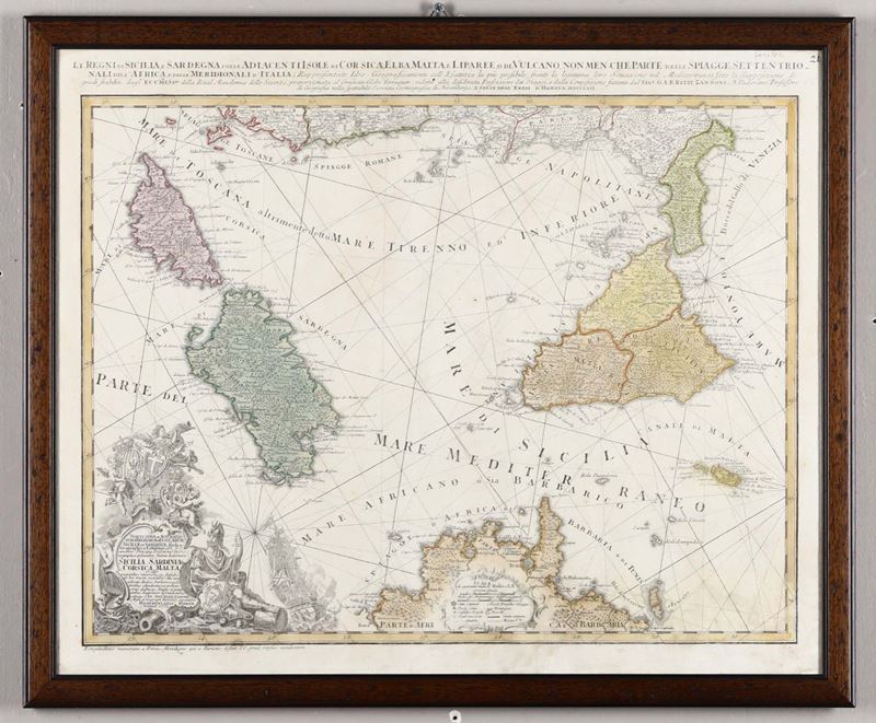 Stampa raffigurante l'Italia insulare, 1762  - Asta Antiquariato - Cambi Casa d'Aste