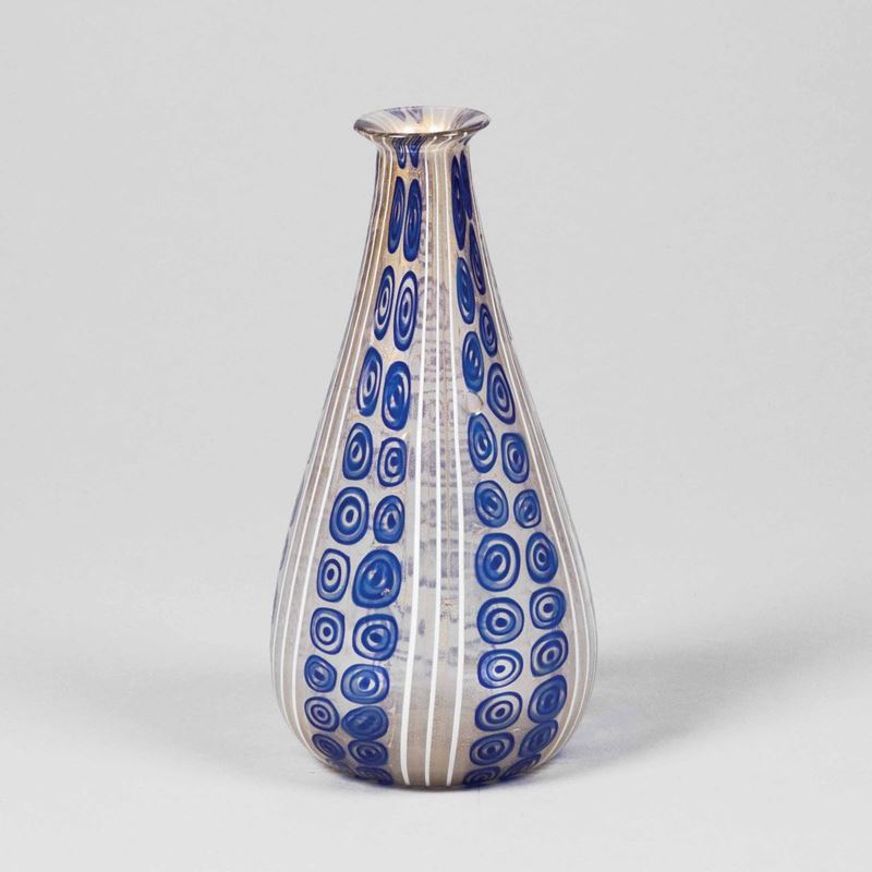 Ercole Barovier, Barovier & Toso, Murano, 1951 ca. A vase from the Saturneo series in blown glass, drop shaped with a polychrome cane and murrine and gold leaf decor  - Auction Murano '900 - II - Cambi Casa d'Aste