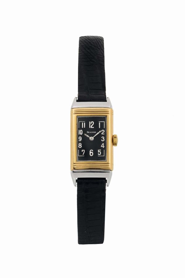 Reverso, Art Deco, orologio da polso, da donna, reversibile,  in acciaio e oro con fibbia originale in acciaio. Realizzato nel 1930 circa