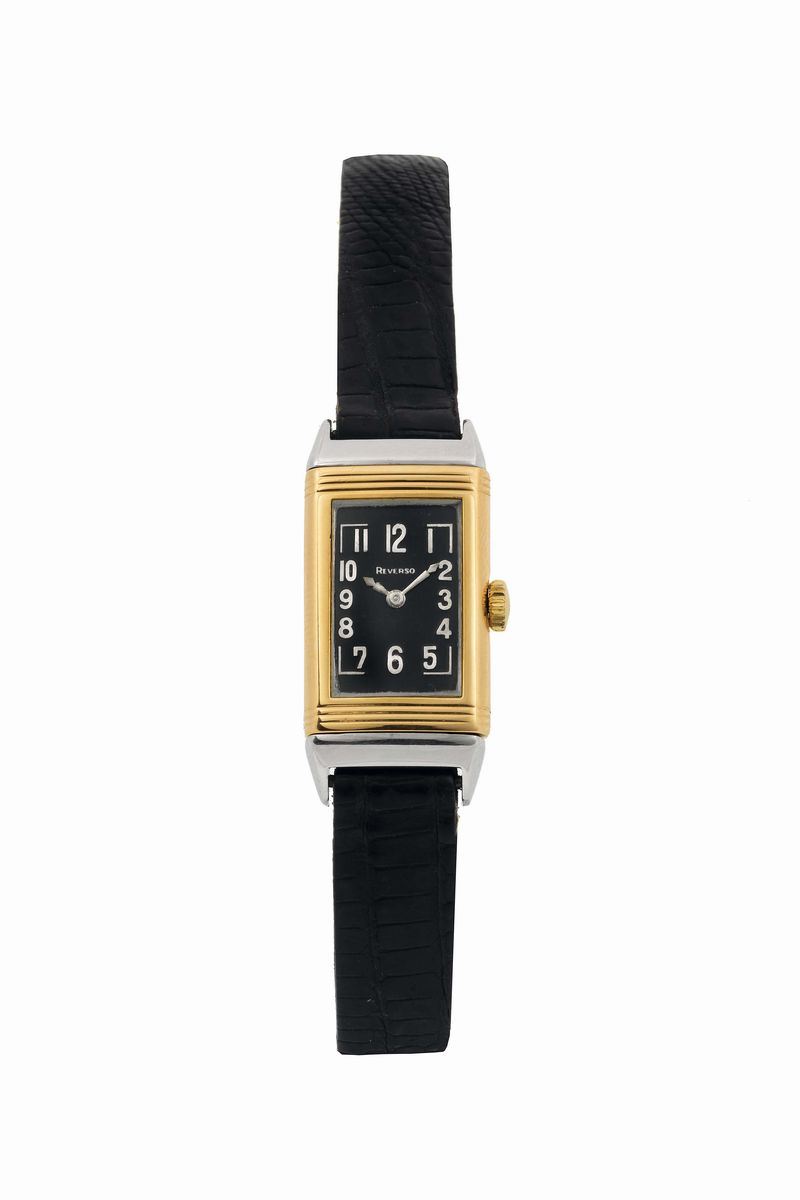 Reverso, Art Deco, orologio da polso, da donna, reversibile,  in acciaio e oro con fibbia originale in acciaio. Realizzato nel 1930 circa  - Asta Orologi da Polso e da Tasca - Cambi Casa d'Aste