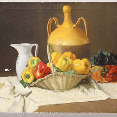 Pietro Dodero (1882-1967)natura Morta con Cesto di Peperoni