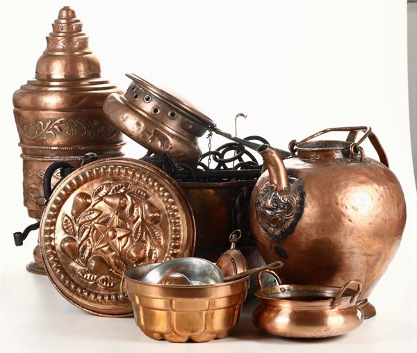 Lotto misto oggetti in rame