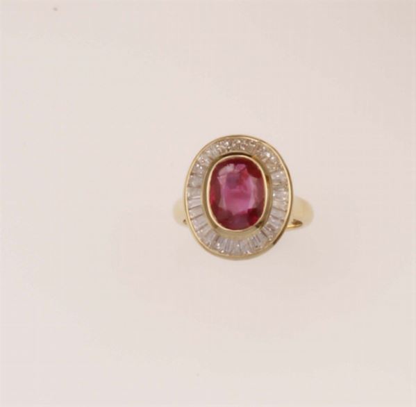 Burmese ruby and diamond ring