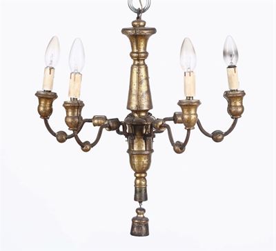 Piccolo Lampadarietto a Sei Luci in Legno Dorato, XIX Secolo