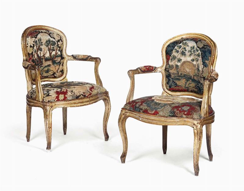 Coppia di poltrone Luigi XV in legno laccato, Genova, fine XVIII secolo  - Asta Antiquariato - Cambi Casa d'Aste