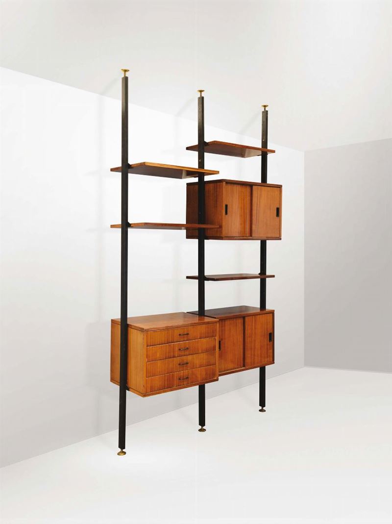 Libreria con struttura in metallo e legno. Dettagli in ottone.  - Auction Design II - II - Cambi Casa d'Aste
