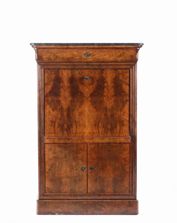 Secretaire lastronato in radica, XIX secolo