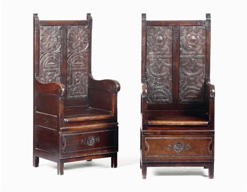 Coppia di poltrone in legno intagliato, XIX secolo  - Auction Fine Art - Cambi Casa d'Aste