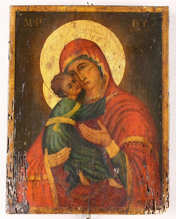 Icona in legno raffigurante Madonna con Bambino, XIX secolo
