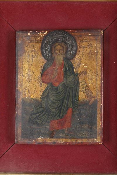 Icona in Legno Raffigurante Santo, Russia? XIX Secolo