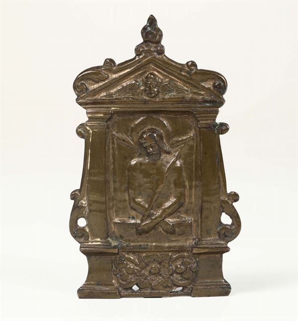 Pace con “Ecce Homo” in bronzo fuso a cera persa.  Veneto, XV-XVI secolo