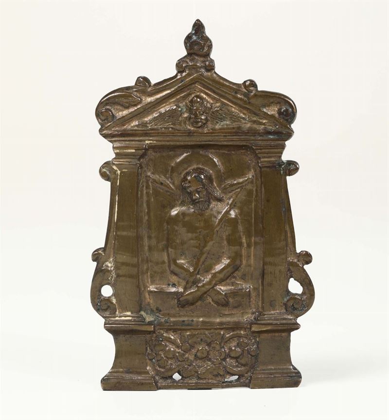 Pace con “Ecce Homo” in bronzo fuso a cera persa.  Veneto, XV-XVI secolo  - Auction Fine Art - Cambi Casa d'Aste