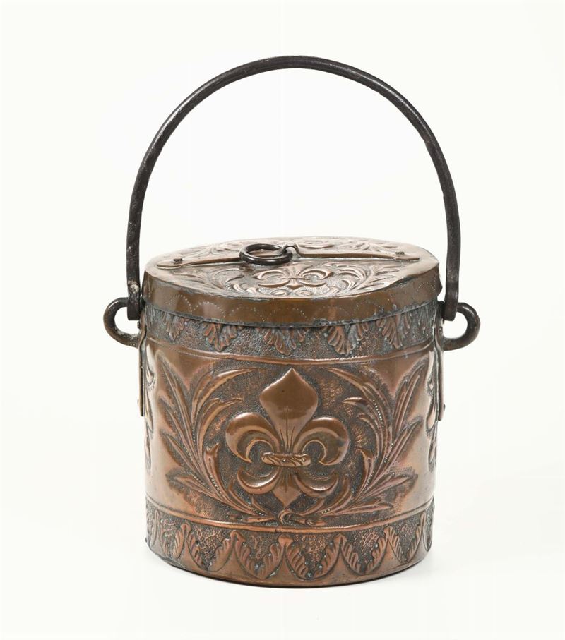 Rinfrescatoio in rame con manico d’asporto ferreo, Toscana XVII secolo  - Asta Antiquariato - Cambi Casa d'Aste