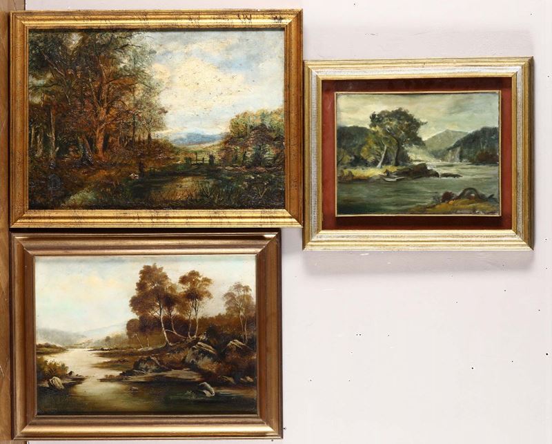 Lotto di tre paesaggi in cornice, di cui due firmati  - Auction Timed Fine Art - I - Cambi Casa d'Aste